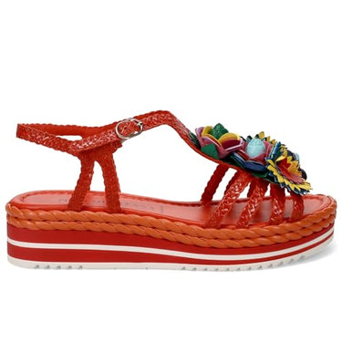 Pons quintana Sandale Platform Milano orange mit mehrfarbigen Blumen - 9785 Mandarina - im Sale